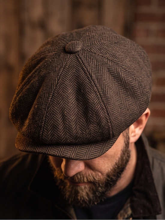 Botvela Other - Botvela Brown Herringbone Newsboy Cap